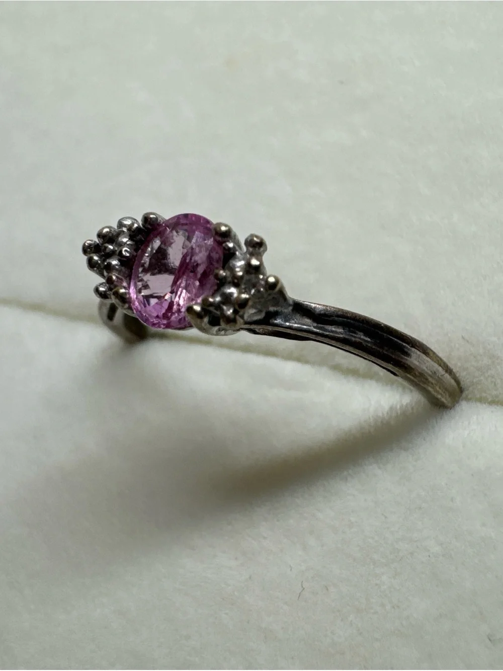 10k Two Tone Gold Oval Pink Sapphire & Diamond Accent Size 7 Ring Dainty 1.15g